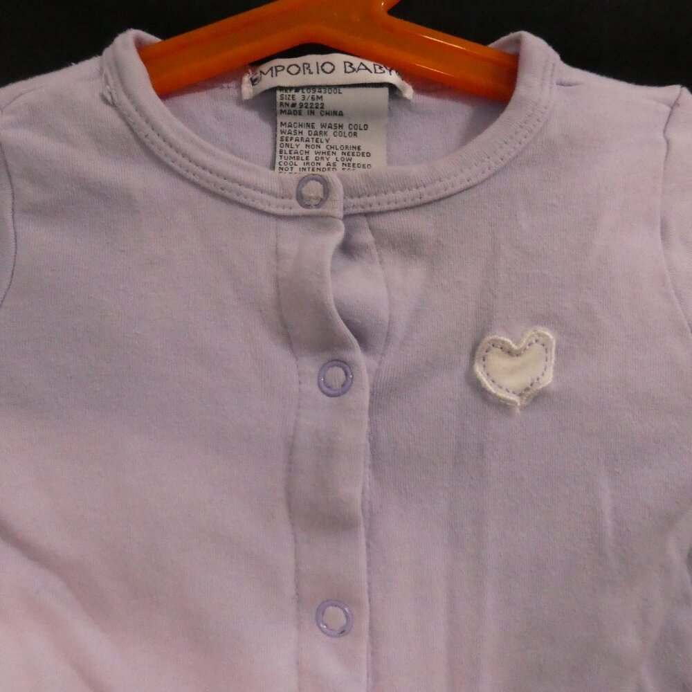 EMPORIO BABY | size 3/6 months | Lavender Baby Snap Button Top | Heart Applique
